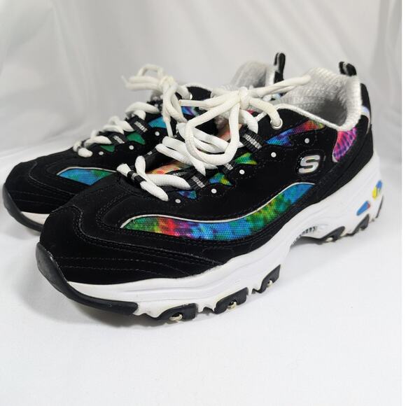 Skechers D'Lites Womens Summer Fiesta Black Rainbow Lace Up Sneaker Size 6.5 - Picture 3 of 10